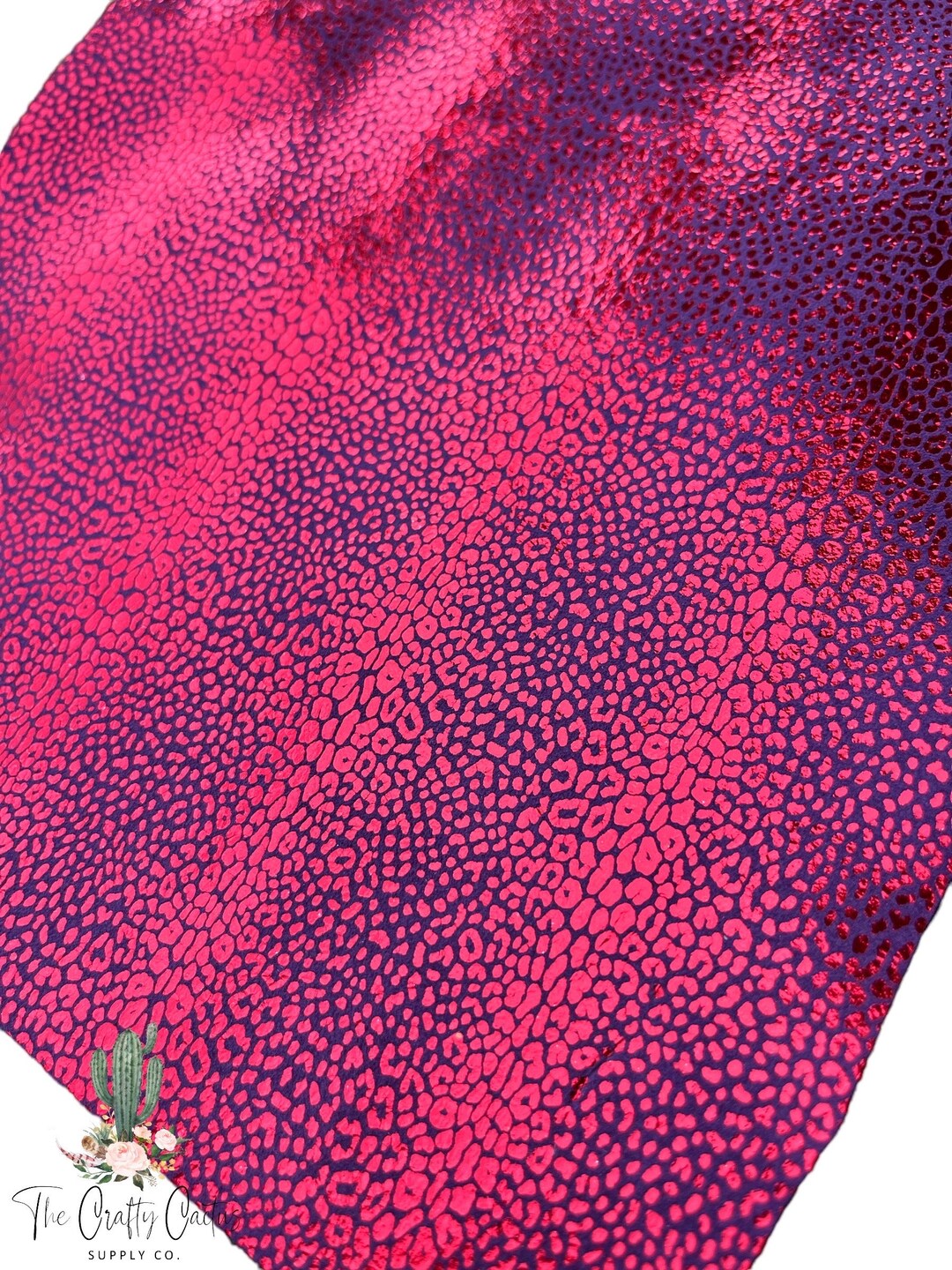4”x6” Red Metallic Mini Leopard on Dark Purple Cowhide Suede
