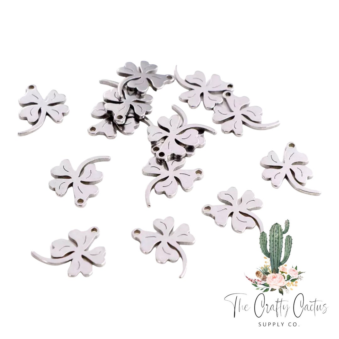6pcs Shamrock Stainless Steel Charms, Jewelry Making, Earring Charms