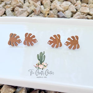 6pcs Monstera Leaf Wood Earring Stud Post Connectors, #402 earring findings, earring making, wood findings, earring studs