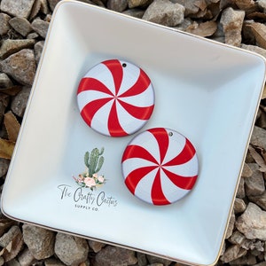 1.77” 2 pc. Christmas Peppermint Stained Wood Earrings, # wood findings, wood blank, earring making, wooden earrings