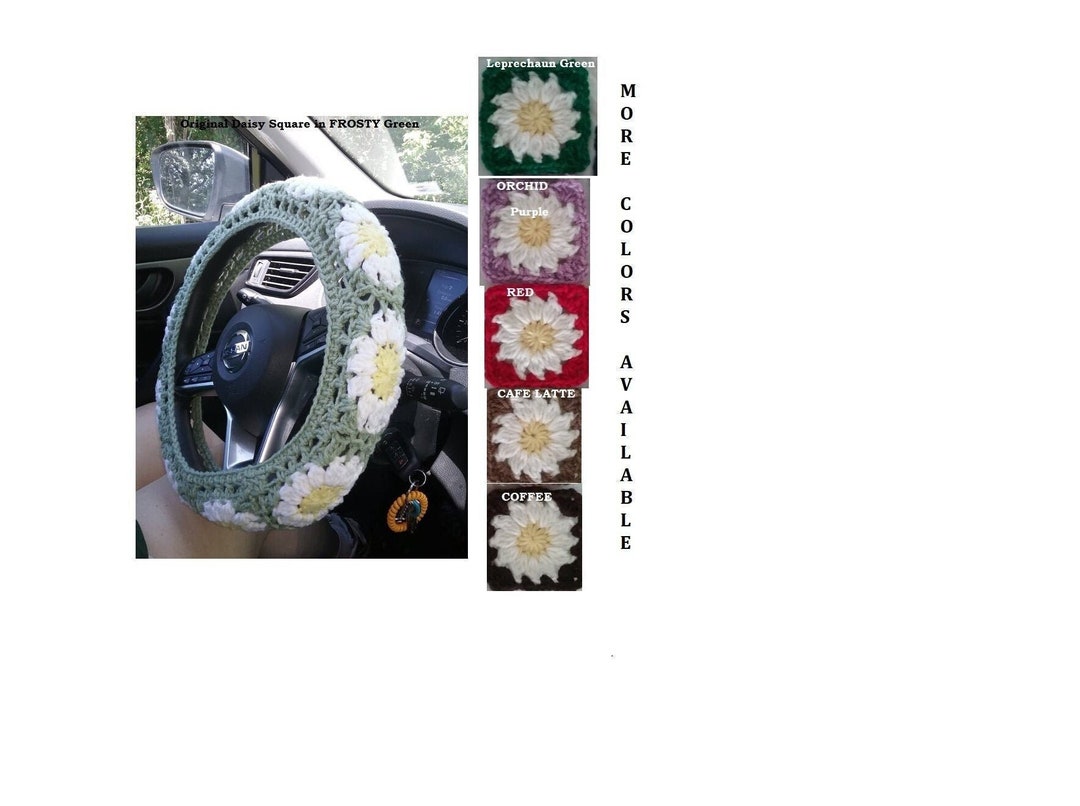 Crochet Daisy Steering Wheel Cover for Women With Flowers Aesthetic