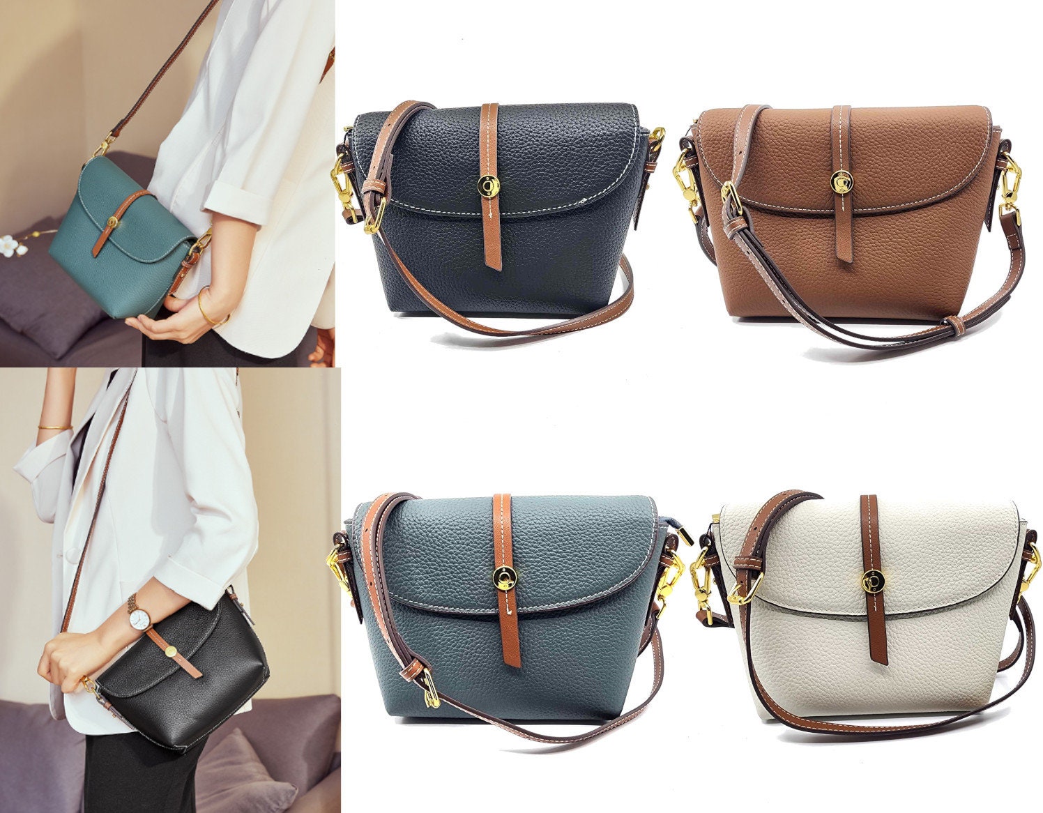 Orabird Casual Crossbody Bag Soft Genuine Leather Flap Small Handbag with  Zipper Fashion Shoulder Bags