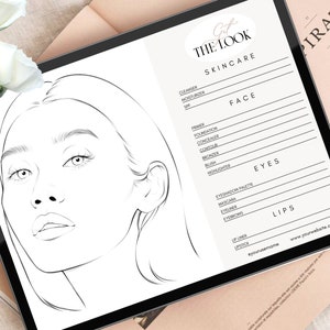 MUA Kunden-Beratung & Make-up Produkt Gesichts Chart Pack 1 | 5 Gesichter + 1 Strickschrift | Procreate und Canva bearbeitbare Vorlage LANDSCHAFT