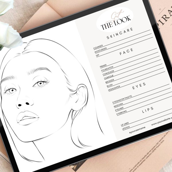 MUA client consultation & makeup product face chart pack 1 | 5 faces + 1 chart | Procreate and Canva editable template LANDSCAPE