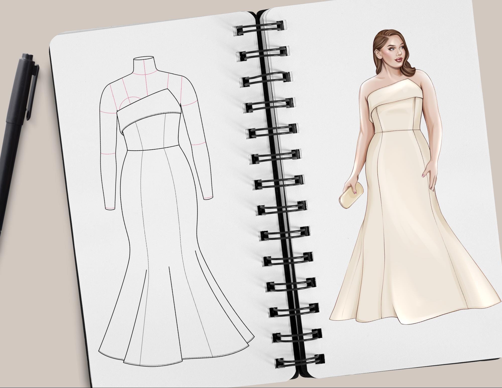 slim fit dress slacks Personalized Digital Custom Gown Sketch & Fabric Sample Selection   WonderlandByLilian