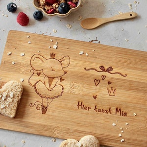Breakfast board children, personalized engraving, wooden board with engraving, Christmas gift, baby gift, ballerina , mouse