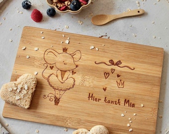 Breakfast board children, personalized engraving, wooden board with engraving, Christmas gift, baby gift, ballerina , mouse