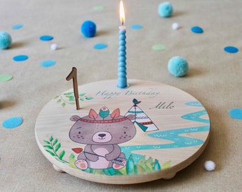 Plato de cumpleaños personificado, primer cumpleaños, corona de cumpleaños, fiesta de cumpleaños para niños, decoración de cumpleaños, oso