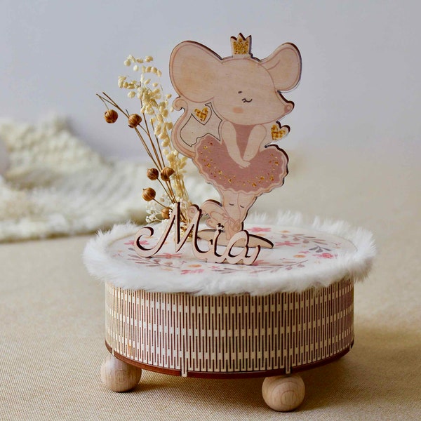 Baby gift personalized, music box, 1st birthday, music box, ballerina, mouse, baby gift, baby decoration, gift girl