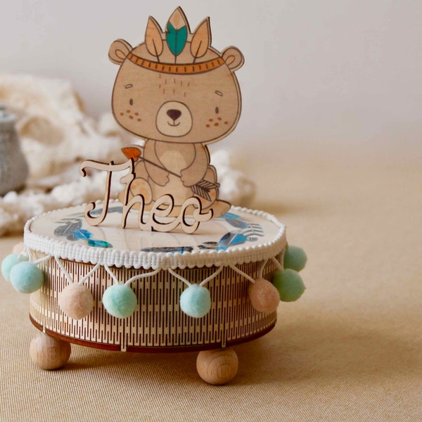 Music Box Bear, Personalized Music Box, Baby Gift Boy, Indian, Music Box, Baptismal Gift, Gift Boy, Gift for Birth