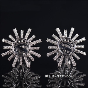 Art Deco Sterling Silver Earring Mounting: 7x7mm Round, Lab Grown Diamonds