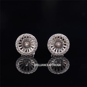 Sterling Silver Halo Earring Setting: 7x7mm Round, Lab Grown Diamonds