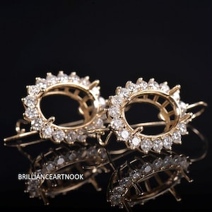 Sterling Silver Semi Mount Earrings: 14x10mm Oval, Lab Grown Diamonds