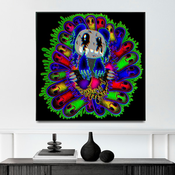 Neon Panda, pop art, rainbow color pastel sofort runterladbar, digitale Kunst, set aus 4