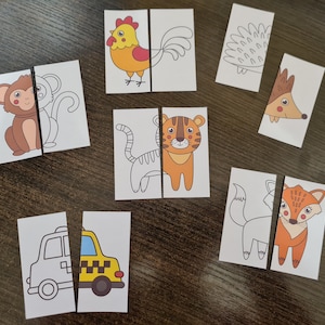 Encuentra la otra mitad, 42 Cartas, Juego de cartas preescolar, Imprimible Preescolar, Actividad de educación en casa, Juego de correspondencias, Imprimible, PDF