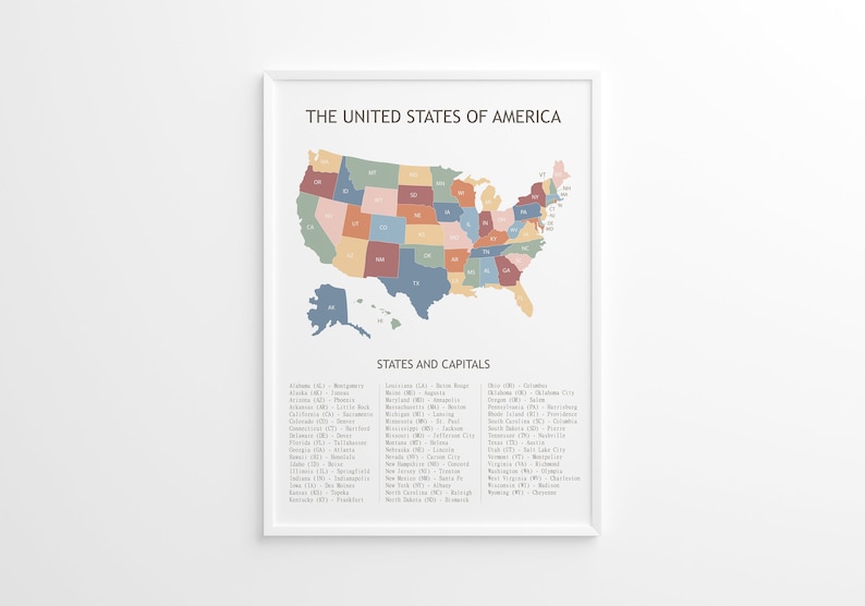 United States Map Print US Map Capitals Wall Art US Map Poster USA Il 794xN.5473152460 Euqd 