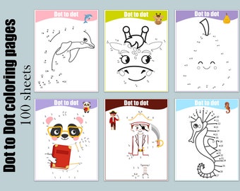 Dot to Dot Printable Pages for Kids Boys and Girls, 100 Pages, Connect the Dots, Funny worksheets