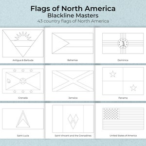 Drapeau de l'Amérique du Nord, Blackline Masters, 43 pays d'Amérique du Nord, cartes Montessori des continents, géographie, PDF