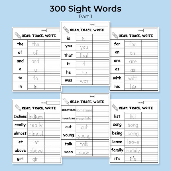 300 Printable Sight Words, 50 Pages, Fry 1st Hundred Sight Words ...