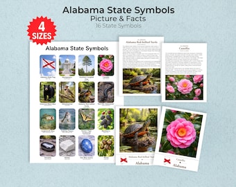 Alabama State Symbols Printable Flashcards + Poster, Picture & Facts Cards, Homeschool Alabama Unit Study, PDF