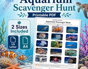 Aquarium Scavenger Hunt — Printable Activity Sheet, 15 Sea Creatures, US Letter + A4, PDF