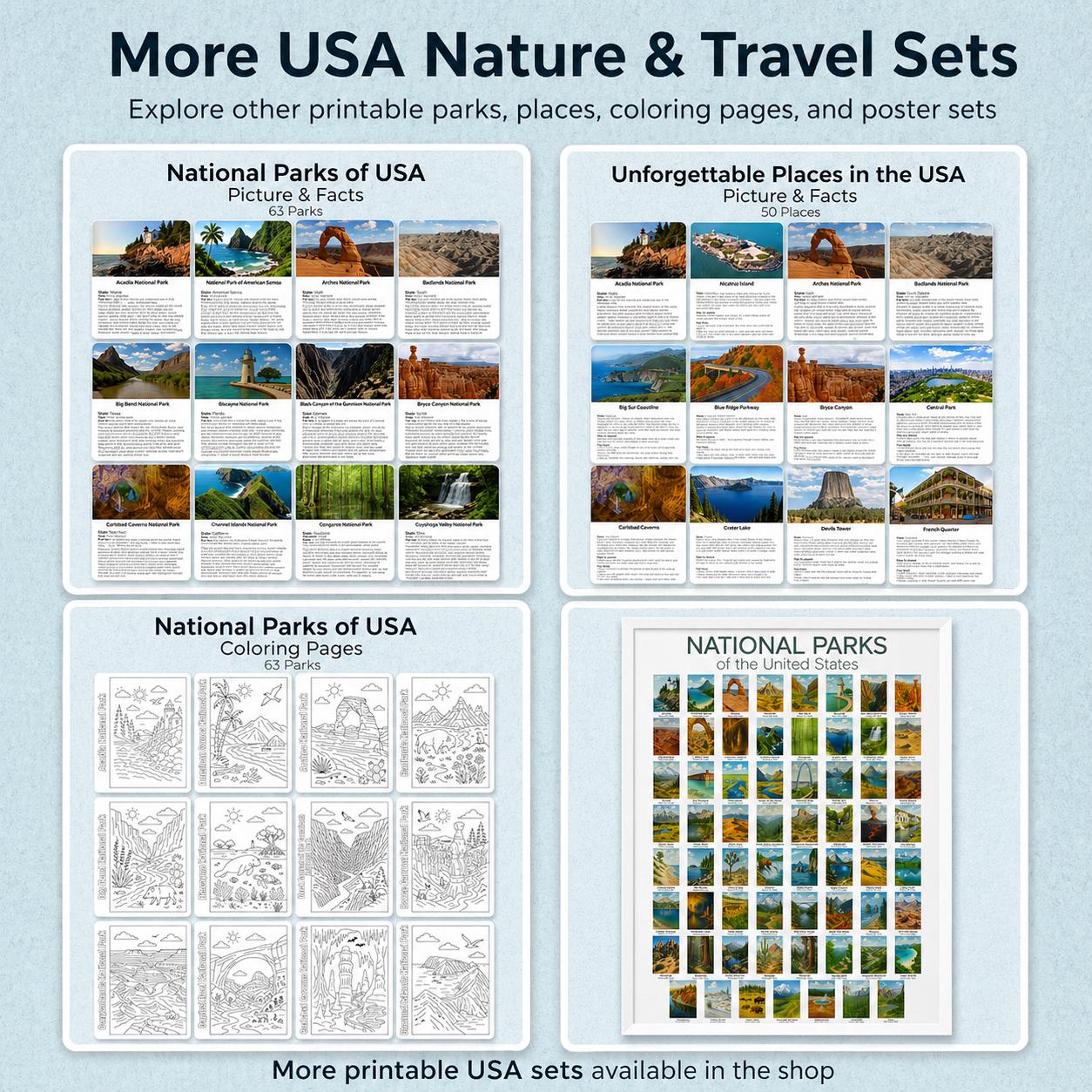 US National Parks Coloring Pages for Kids & Adults, USA Landmarks