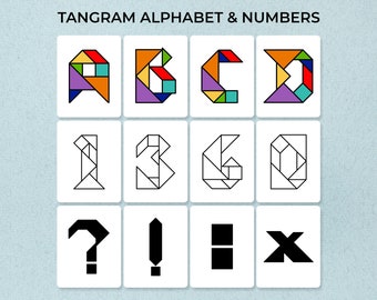 TANGRAM ALPHABET & NUMBERS, 123 Montessori Cards, Kids Printable Puzzle, Kids Game, Flash Cards, Educational Game, Pdf