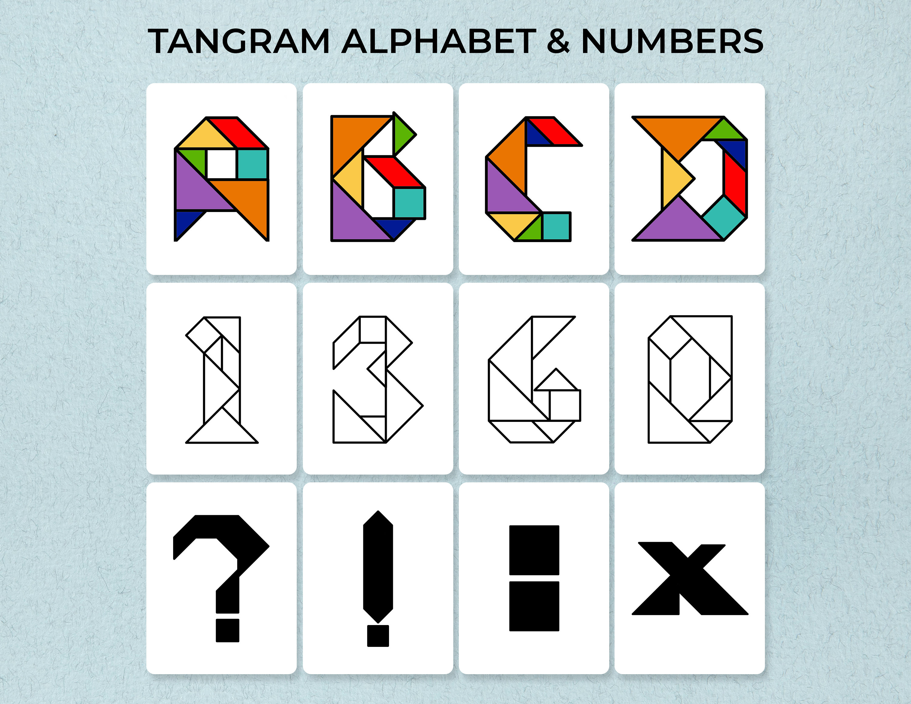 Tangram Alphabet & Numbers: Montessori Puzzle Cards (PDF) - Etsy