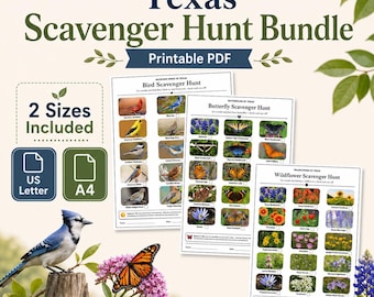 Texas Scavenger Hunt Bundle — Backyard Birds, Butterflies, Wildflowers, Printable Activity for Kids