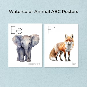 Pósteres del alfabeto de animales, formato grande para el aula, alfabeto de animales del mundo, pósteres del alfabeto, animales de acuarela, ABC, imprimibles