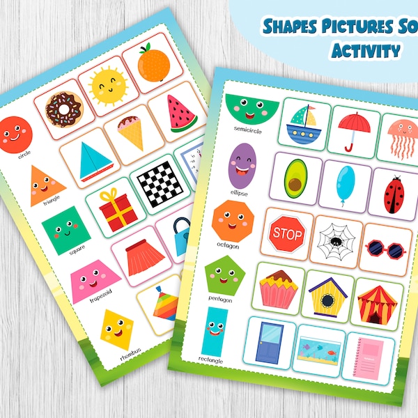 Shape Matching Activity, Shapes Pictures Sorting Activity Printable, Sort by Shape, Learning Shapes, Toddler Activity