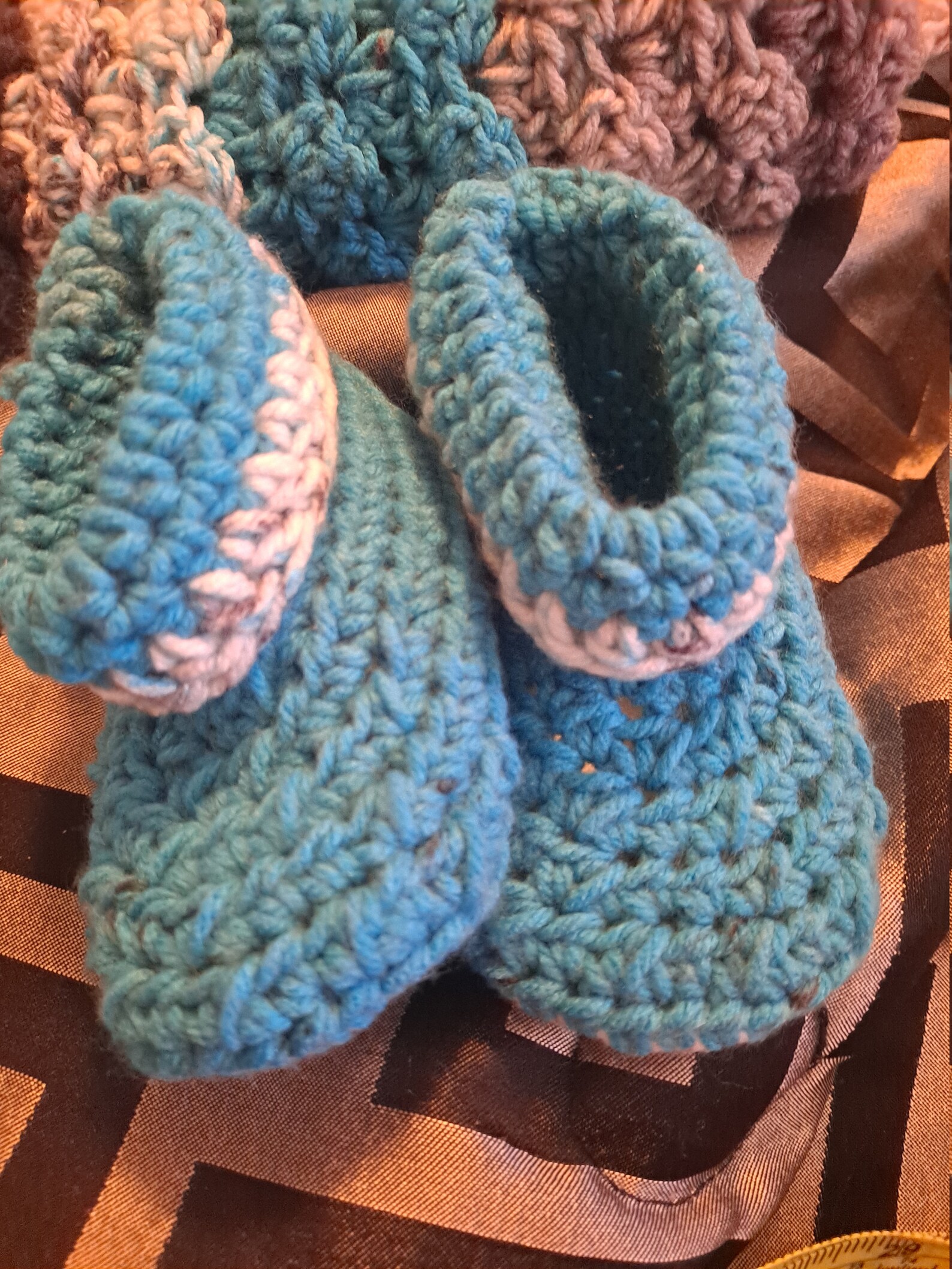 Crocheted baby blanket and booties | Etsy