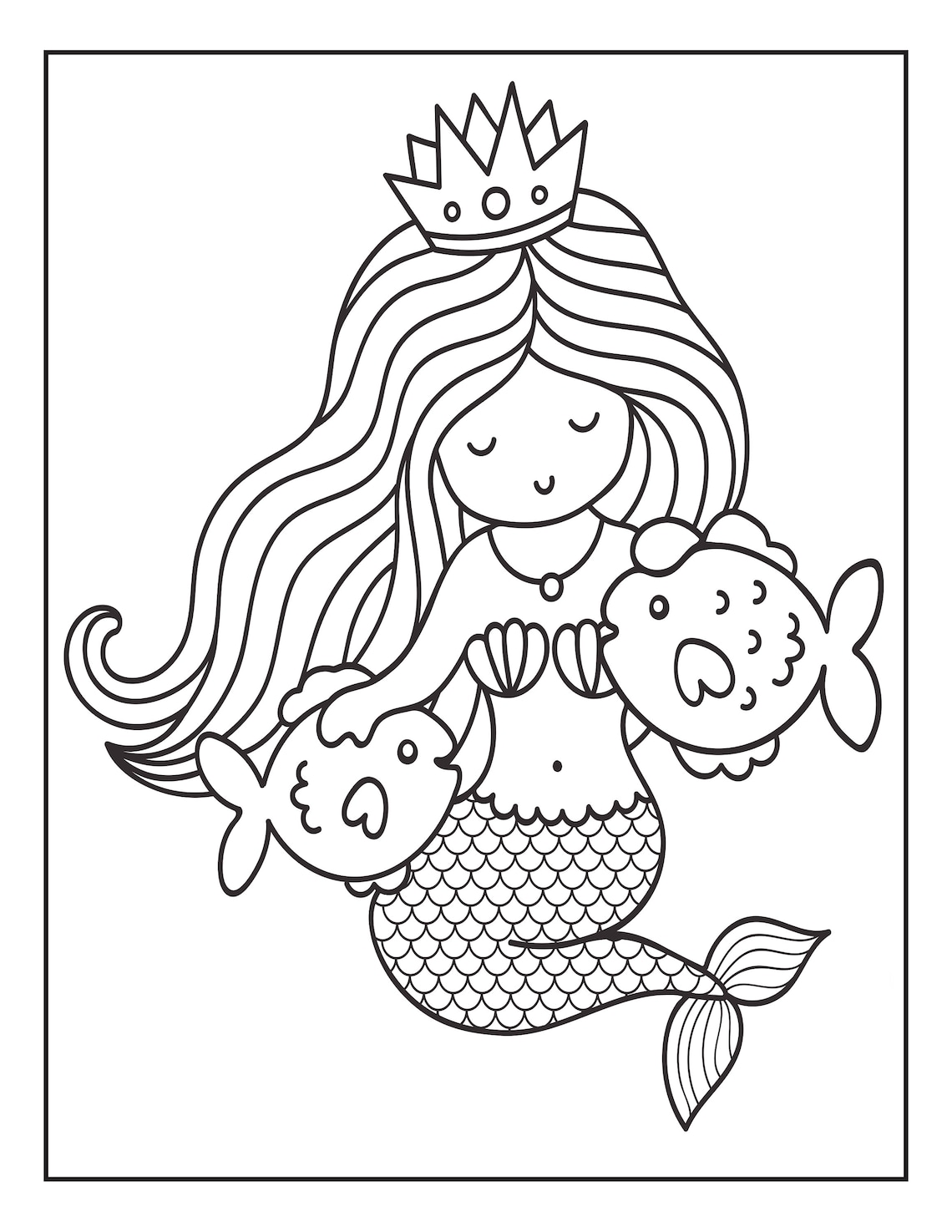 Mermaid Coloring Pages 12 Printable Mermaid Coloring Pages Etsy