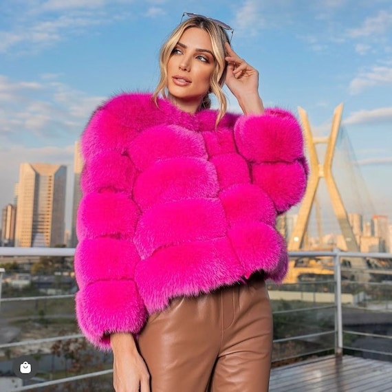 Hot Pink Faux Fur Classic 5 Row Jacket -  Hong Kong