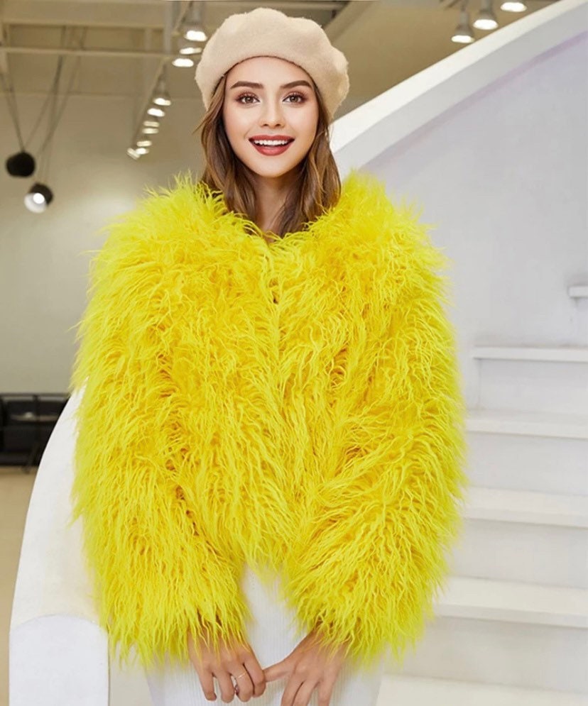 Yellow Shaggy Jacket - Etsy UK