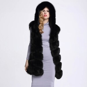 Long fur vest with cheap hood