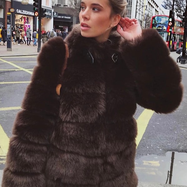 Chelsea 7 Row Collared Faux Fur Jacket