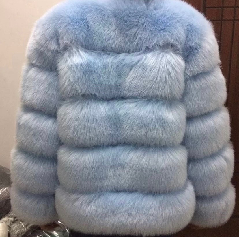 Baby Blue Faux Fur Classic 5 Row Jacket Custom Shade - Etsy UK