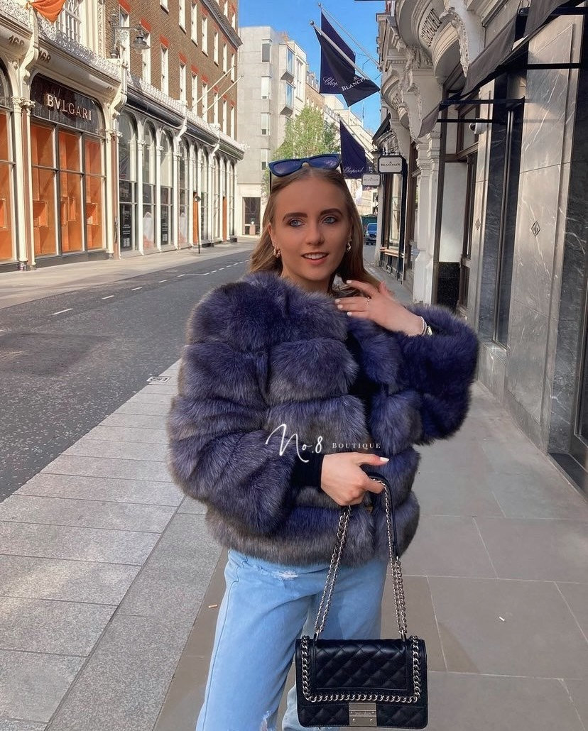 Blue Grey Artificial Faux Fur Classic 5 Row Jacket Etsy Australia