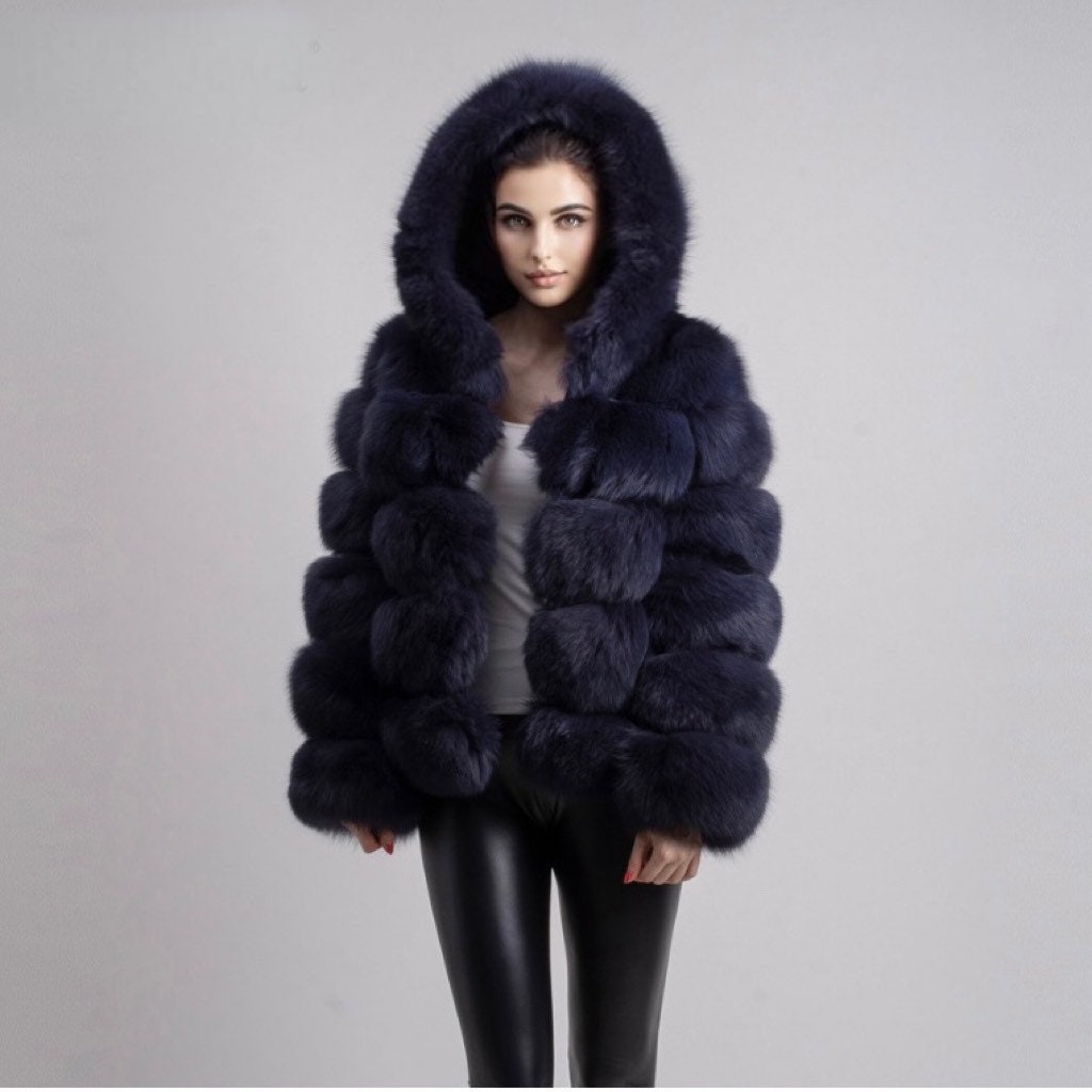 Classic Hooded 5 Row Faux Fur Jacket Short Version - Etsy UK