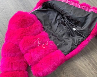 Hot Pink Faux Fur Classic 5 Row Jacket 