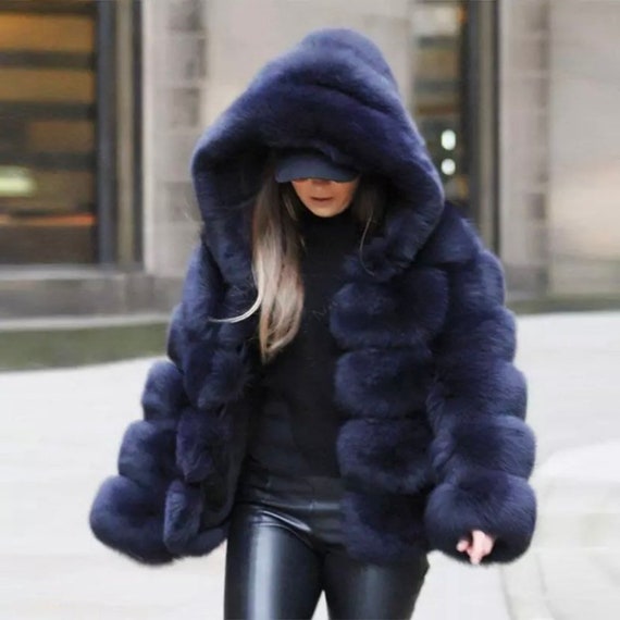 Classic Hooded 5 Row Faux Fur Jacket 
