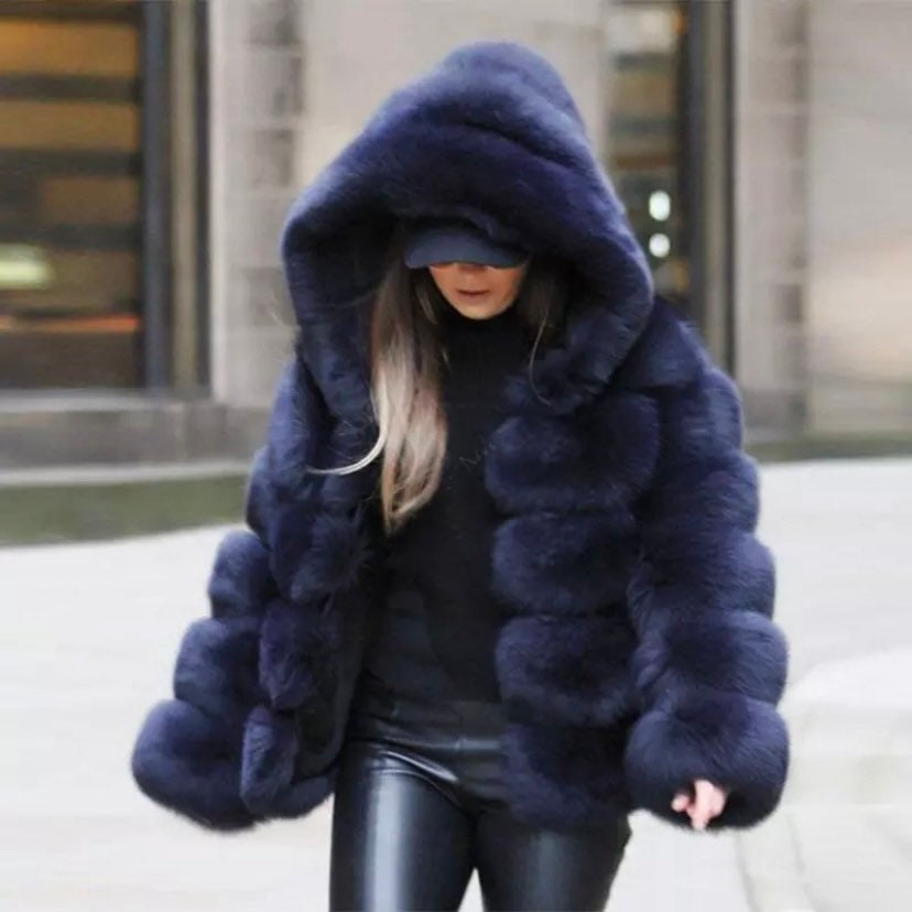 Classic Hooded 5 Row Faux Fur Jacket 