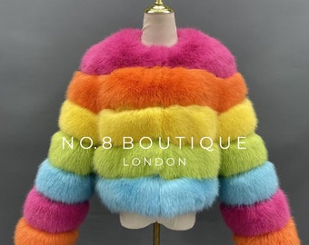 Rainbow Multicolour Classic 5 Row Faux Fur Jacket - Premium Collection - Fashion, Festivals, Theatre, Costume