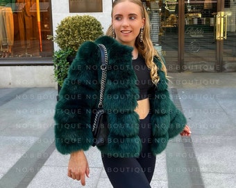 Emerald Green Faux Fur Classic 5 Row Jacket