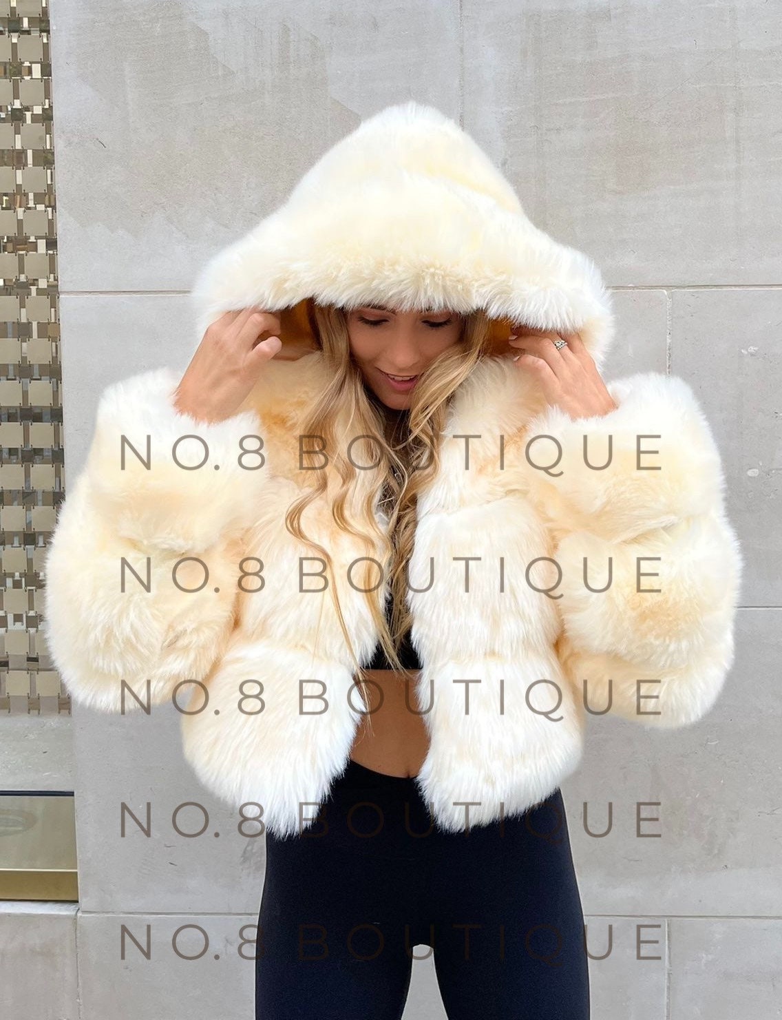 crop fur jacket with hood