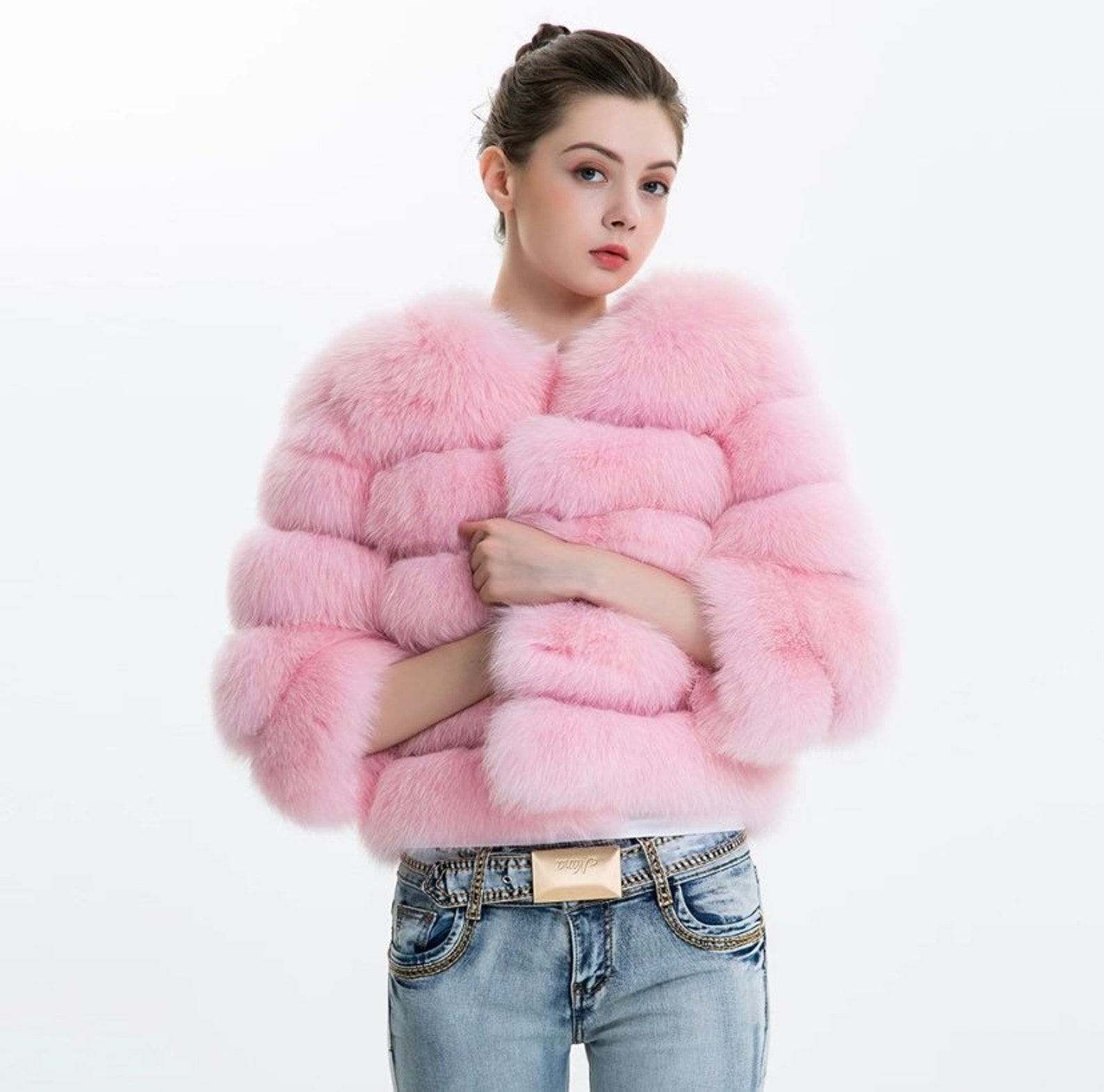 Candy Pink Faux Fur Classic 5 Row Jacket Custom Shade - Etsy UK