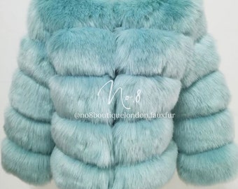 Baby Blue Faux Fur Classic 5 Row Jacket | Etsy UK