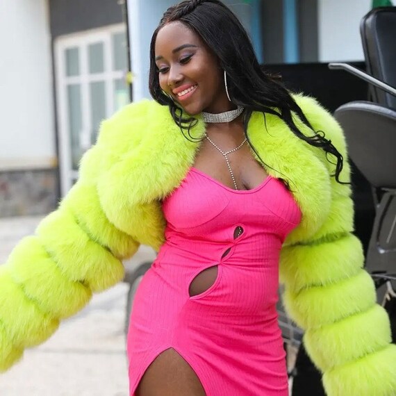 Premium Scallop Cropped Faux Fur Jacket Etsy