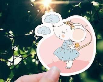 Mignon Souris Paisible Sticker | | de décalcomanie en vinyle pour souris Autocollants de dessins animés | animal Autocollant vinyle | autocollants de souris mignons | autocollants au Canada | Douillet